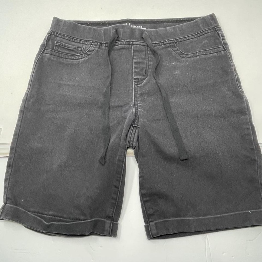 No Boundaries Womens Mid Rise Drawstring Denim Bermuda Shorts Black‎ Size M 7-9